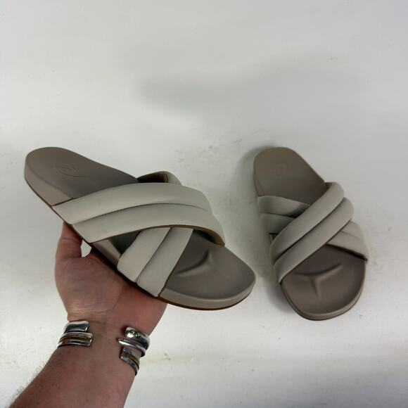 Olukai Hila Puffy Slide Sandals Women's 7 Cloudy Criss-Cross Strap Comfort - Picture 1 of 10